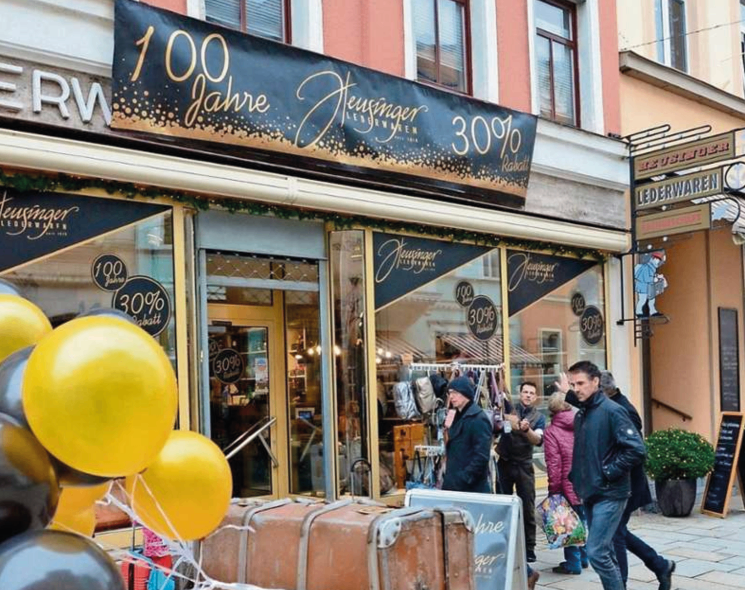 Ladengeschäft Lederwaren Heusinger in Meiningen zum 100-jährigen Jubiläum